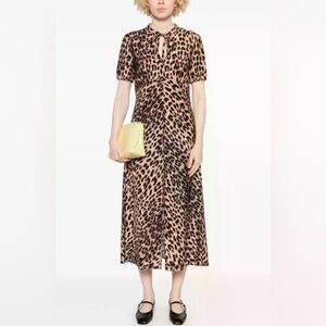 Leopard Print Tie-Neck Dress